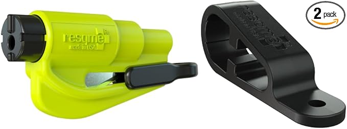 resqme and Dashboard Clip Pack The Original Emergency Keychain Car Escape Tool, 2-in-1 Seatbelt Cutter and Window Breaker, Ma