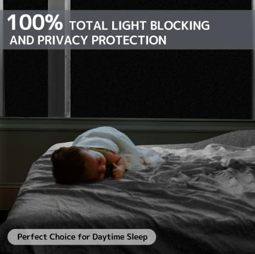 KESPEN Total Silk Blackout Window Film Privacy Static Cling, 100% Light Blocking Anti-UV Room Darkening Opaque Glass Tint, Heat Control Reusable Door Cover for Day Sleeping,23.6 Inch X 6.5 Feet