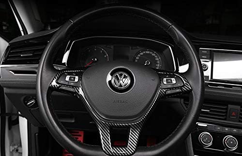 MAXDOOL Carbon Fiber Steering Wheel Cover Sequins Frame Trim Emblem for VW Volkswagen Jetta Passat e-Golf Golf Sportwagen Alltrack Arteon Atlas Tiguan Interior Accessories