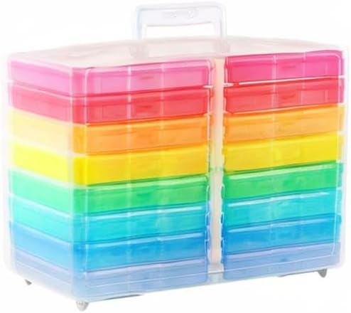 novelinks Transparent 4" x 6" Photo Cases and Clear Craft Keeper with Handle, 16 Inner Photo Organizers & Photo Storage Box, 