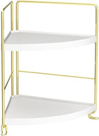 FSyueyun 2-Tier Corner Bathroom Counter Organizer, Tool-Less Installation Vanity Shelf Small Plastics Countertop Makeup Tray 