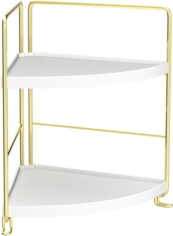 FSyueyun 2-Tier Corner Bathroom Counter Organizer, Tool-Less Installation Vanity Shelf Small Plastics Countertop Makeup Tray 