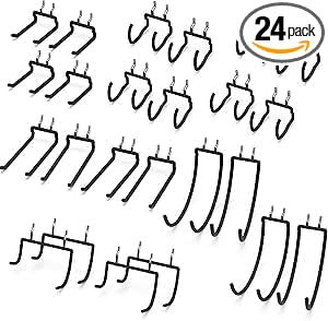HUHOLE Pegboard Drill Holder, Peg Board Tool Utility Hooks, 24 Pack Heavy Duty Pegboard Tool Holder for Power Tools, Drill, H