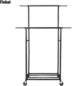 Fishat Stand Portable Black Double Rods Garment Clothes Rack with Rolling and Lockable Wheels Mobile, 48" W x 15" D x 67" H, 