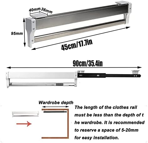 Pull-Out Clothes Rail,Extendable Clothes Rail with Sliding Track,Pull Out Closet Rod Adjustable Wardrobe Rail Clothes Rack,Wa