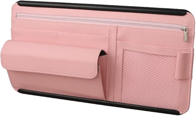 JEYODA Car Sun Visor Organizer Auto Car Visor Pocket and Interior Accessories Car Storage Organizer with Multi-Pocket Net Zippers (Style 2-Pink) 1942