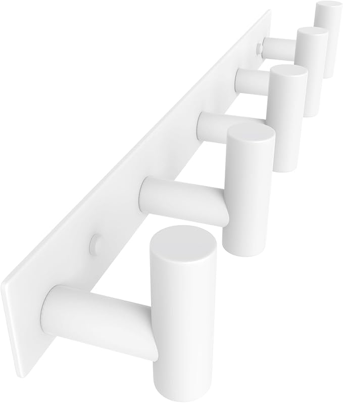 VAEHOLD Hat and Coat Wall Mount Rack - Hooks for Robes, Bags, Keys, and Towels - Bathroom Towel Hanger Organizer (White, “T“ 