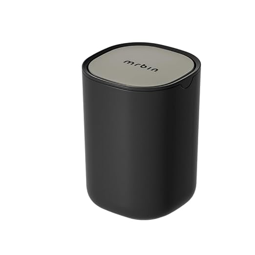 MRBIN Desk Mini Car Trash Can, 0.4 Gallon Table Top Plastic Waste Basket with Stainless Steel Lid, Small Garbage Bin for Bedroom, Coffee Bar, Vanity Countertop, Black