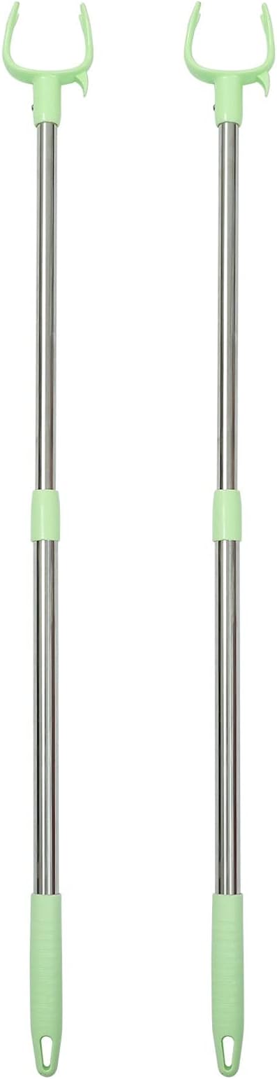 2pcs Closet Pole with Hook Telescoping Long Reach Stick Stainless Steel Clothing Hanger Garment Pole for Closet Shelf Ceiling