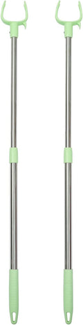 2pcs Closet Pole with Hook Telescoping Long Reach Stick Stainless Steel Clothing Hanger Garment Pole for Closet Shelf Ceiling