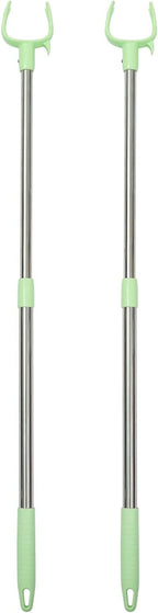 2pcs Closet Pole with Hook Telescoping Long Reach Stick Stainless Steel Clothing Hanger Garment Pole for Closet Shelf Ceiling