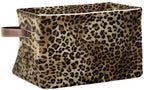 Leopard Print Vintage Storage Basket Collapsible Cloth Storage Cube Basket Bins Organizer with Handles Rectangular Large Toys
