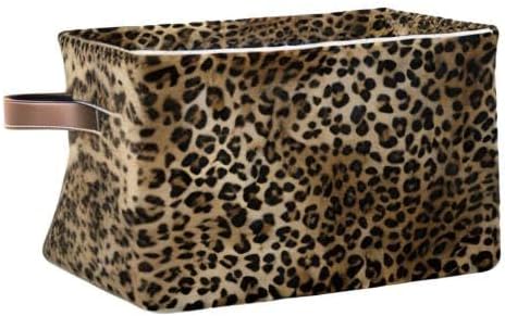 Leopard Print Vintage Storage Basket Collapsible Cloth Storage Cube Basket Bins Organizer with Handles Rectangular Large Toys