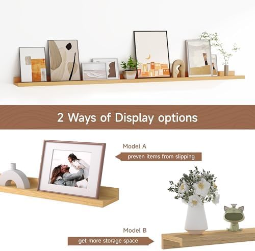 Floating Picture Ledge Shelves for Wall Set of 2, 55 Inches Picture Shelf with Ledge, Nursery Book Shelf for Toys Storage Kid