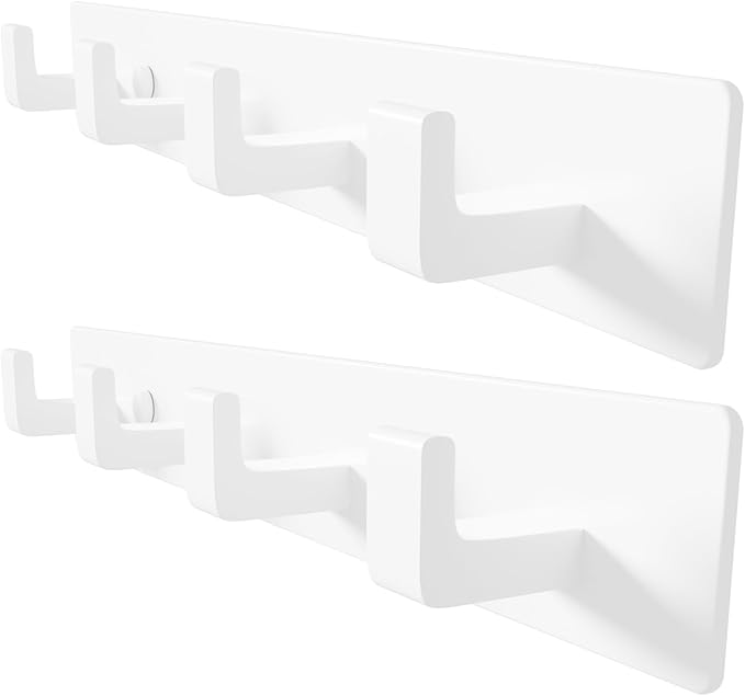 GWAAZXGZ White Coat Rack Wall Mount - 12.5 inch Modern Metal Hook Rail with 4 Right-Angle Hooks, Drill-Mounted Organizer for 