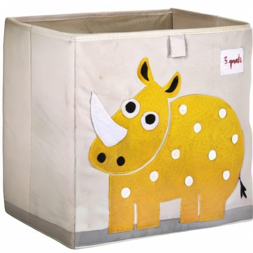 3 Sprouts Toy Storage Organizer: Toy Box Cube Organizer for Playroom, Nursery - Foldable Storage Bin - Rhino