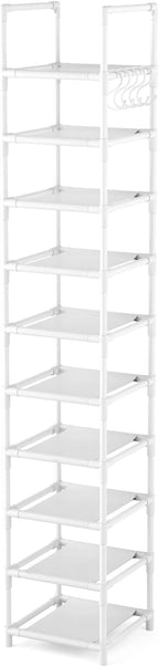 LANTEFUL Tall Narrow Shoe Rack 10-Tier Skinny Shoe Shelf Storage for 10-15 Pairs Shoes and Boots, Space Saving Corner Shoe Ra