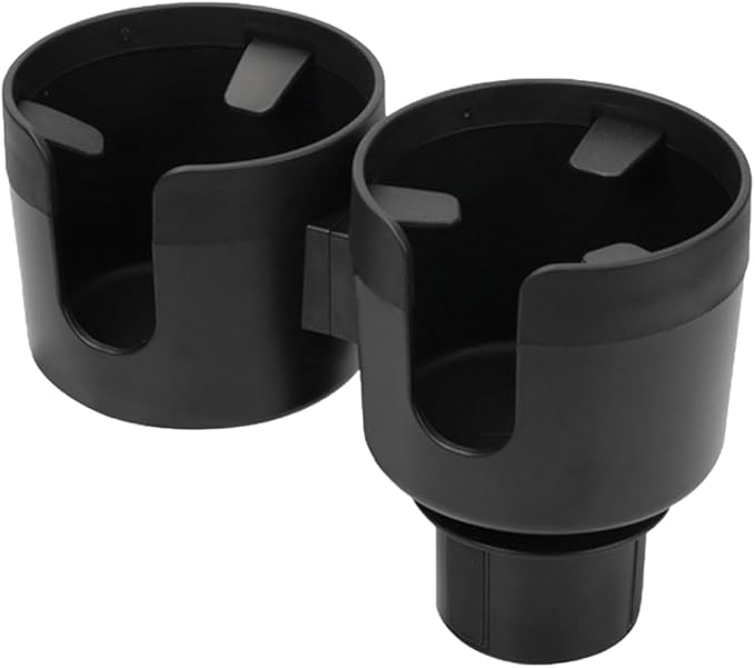 Car Double Cup Holder Extender, 2-in-1 Car Cup Holder Adapter with Adjustable Base, Universal Multifunctional Cup Holder Organizer for Beverage, Snack, Cup, Bottle Storage (Black)