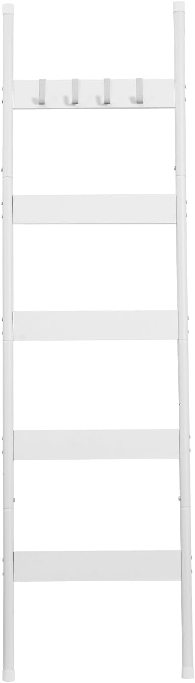 HOOBRO Blanket Ladder, 5-Tier Towel Rack with Hooks, Wall-Leaning Blanket Rack, Decorative Display Ladder Shelf, for Scarves,