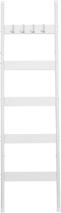 HOOBRO Blanket Ladder, 5-Tier Towel Rack with Hooks, Wall-Leaning Blanket Rack, Decorative Display Ladder Shelf, for Scarves,