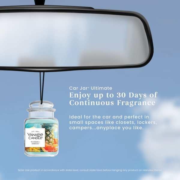 Yankee Candle Car Jar Ultimate, Bahama Breeze Pineapple & Mango Scent, Hanging Odor Neutralizing Air Freshener for Vehicles a