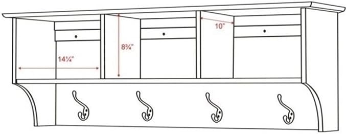 Prepac 48" Contemporary Wall Mounted Coat Rack, Coat Hooks Wall Mount with 3 Shelves, Ideal for Hallway or Entryway Storage S