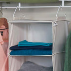 Household Essentials 311342 Hanging Closet Organizer | 3 Pocket Shelves | Natural Canvas