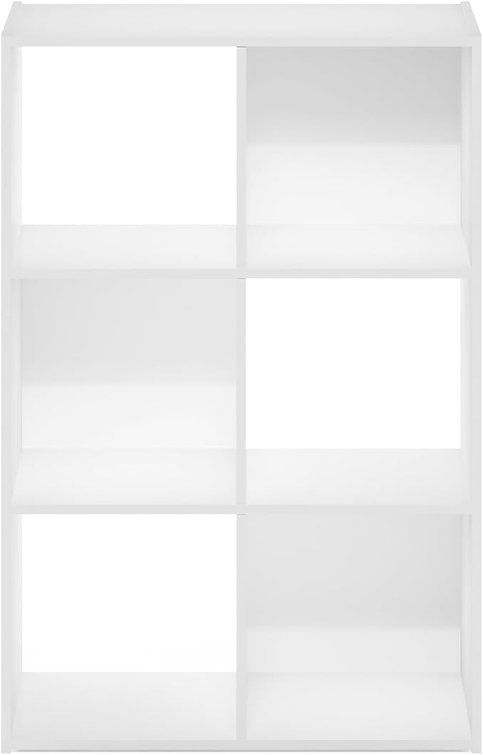 Furinno PELLI Book Shelf, 6 Cube Bookshelf with Open Back & Closed Back Cubes, 3 x 2 Storage Organizer Cabinet, 11.6 x 24.2 x