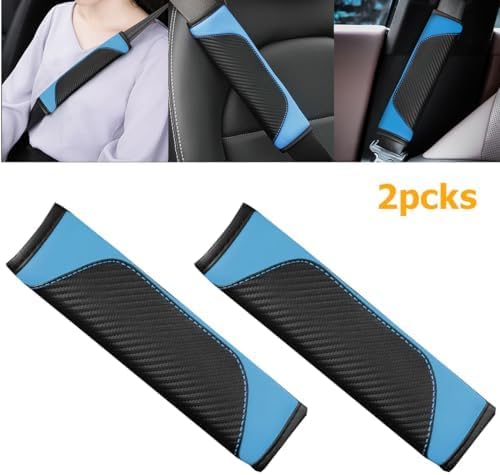 2 Pack Seat Belt Shoulder Pads for Skoda Enyaq Coupe IV 2021 2022 2023, Carbon Fiber Texture Strap Cover Breathable Interior Protection Cushion Accessories Kit,Blue