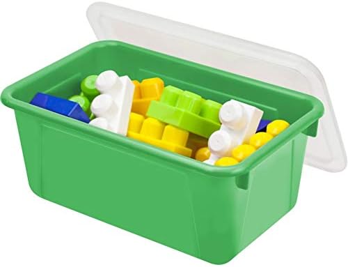 Storex Small Cubby Bins – Plastic Storage Containers for Classroom with Non-Snap Lid, 12.2 x 7.8 x 5.1 inches, Green, (62409U