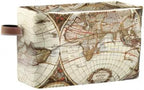 Globe Travel World Map Storage Basket Collapsible Cloth Storage Cube Basket Bins Organizer with Handles Rectangular Large Toy