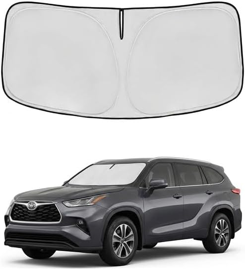 Windshield Sun Shade for Toyota Highlander 2020-2025 2026 Front Window Shade Custom Fit Highlander L LE XLE Limited Platinum Sun Visor Foldable Shade Blocks UV Rays Summer Must Have Accessories