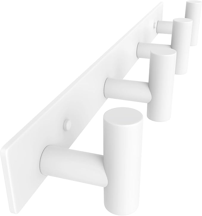 VAEHOLD Hat and Coat Wall Mount Rack - Hooks for Robes, Bags, Keys, and Towels - Bathroom Towel Hanger Organizer (White, “T“ 