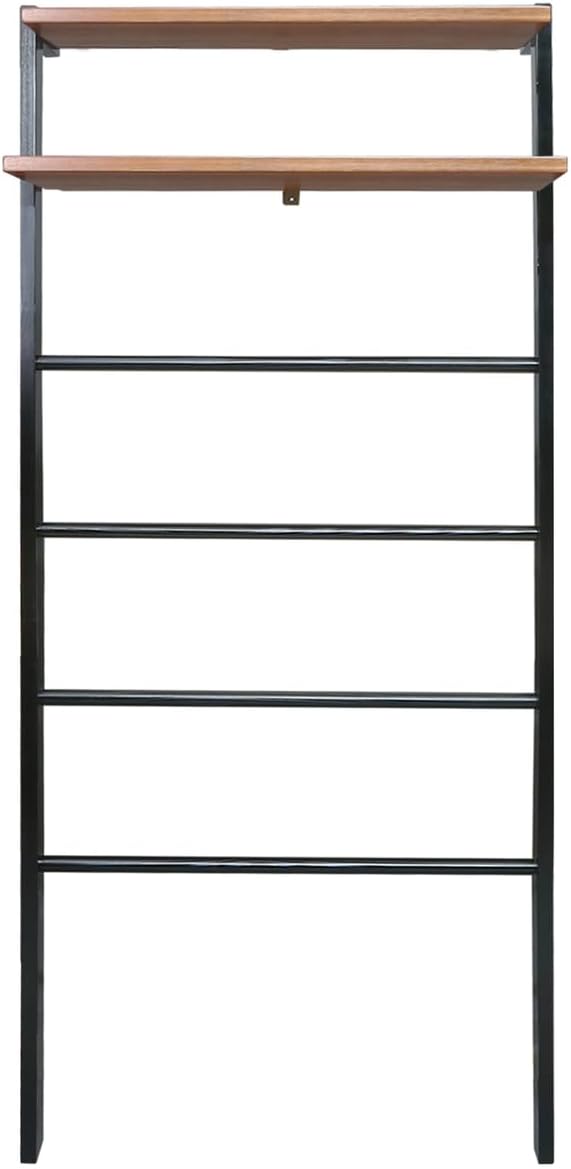 Space Saving 100% Solid Wood 6-Tier Blanket Ladder with Two Storage Shelves - Black/Sweet Oak