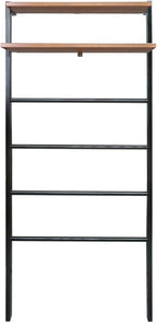 Space Saving 100% Solid Wood 6-Tier Blanket Ladder with Two Storage Shelves - Black/Sweet Oak