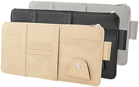 Car Sun Visor Organizer Auto Car Visor Pocket and Interior Accessories Car Storage Organizer with Multi-Pocket Net Zippers (Style 1-Beige)