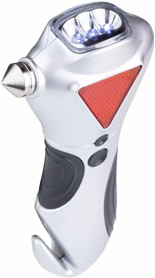 General Tools 7902 4-in-1 Car Escape Tool - Window Breaker, Seat Belt Cutter, Flashing Hazard Light, LED Flashlight