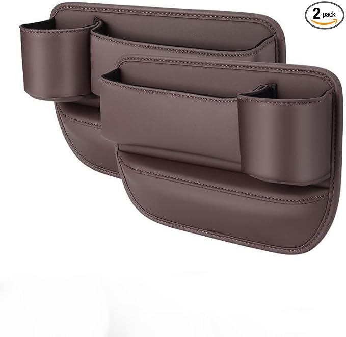 2 Packs Car Seat Gap Filler, Leather Car Seat Gap Organizer, Car Storage Box for Holding Phone, Sunglasses, Keys, Car Accessories fit Auto SUV Truck fit for Driver/Passenger Seat (Mocha brown)