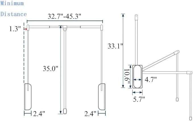Pull Down Closet Rod 60 lbs Heavy Duty Home Clothes Storage Hanging Adjustable 33-45 inches Stainless Steel Side Mounted Clos