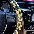 Evankin Sunflower Steering Wheel Cover Cute and Handmade,Leather Universal Steering Wheel Cover 15 inch, Fashionable Boho Sun