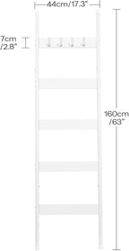 HOOBRO Blanket Ladder, 5-Tier Towel Rack with Hooks, Wall-Leaning Blanket Rack, Decorative Display Ladder Shelf, for Scarves,