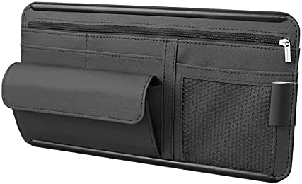 JEYODA Car Sun Visor Organizer - Auto Visor Pocket and Interior Accessories with Multi-Pocket Net Zippers (Style 2-Black)