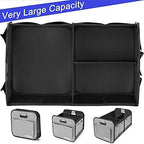 Homeve Trunk Organizer, Car Storage, Reinforced Handles, Collapsible Multi-Compartment, Foldable, Waterproof, Sturdy, 600D Oxford Polyester For Car, SUV, Mini-Van, Grey, 2 Compart