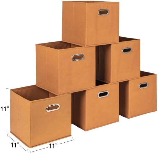 Household Essentials Foldable Fabric Storage Cubes 6-Pack – 11x11x11 Stackable Non-Woven Bins with Chipboard Sides & Grommet 