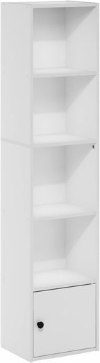 Furinno LUDER Book Shelf, 5-Tier Modern Bookshelf, Bookcase with 1 Door Storage Cabinet, 9.3 x 12 x 52, for Organization and 