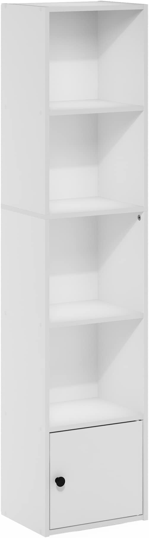 Furinno LUDER Book Shelf, 5-Tier Modern Bookshelf, Bookcase with 1 Door Storage Cabinet, 9.3 x 12 x 52, for Organization and 