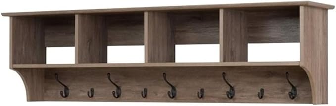 Prepac Drifted Gray 60" Contemporary Wall Mounted Coat Rack, Coat Hooks Wall Mount with 4 Shelves, Ideal for Hallway or Entry