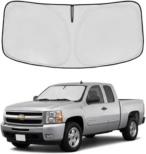 Windshield Sun Shade for Chevy Silverado 1500 2007-2013 Sunshade Front Window Shade Custom Fit Silverado 1500 Accessories Sun Visor Foldable Shade Blocks UV Rays Accessories