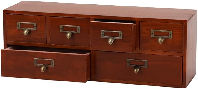 Apothecary Drawers Wooden Storage Box with 6 Drawers Vintage Countertop Wooden Drawers Apothecary Cabinet Library Card Catalo