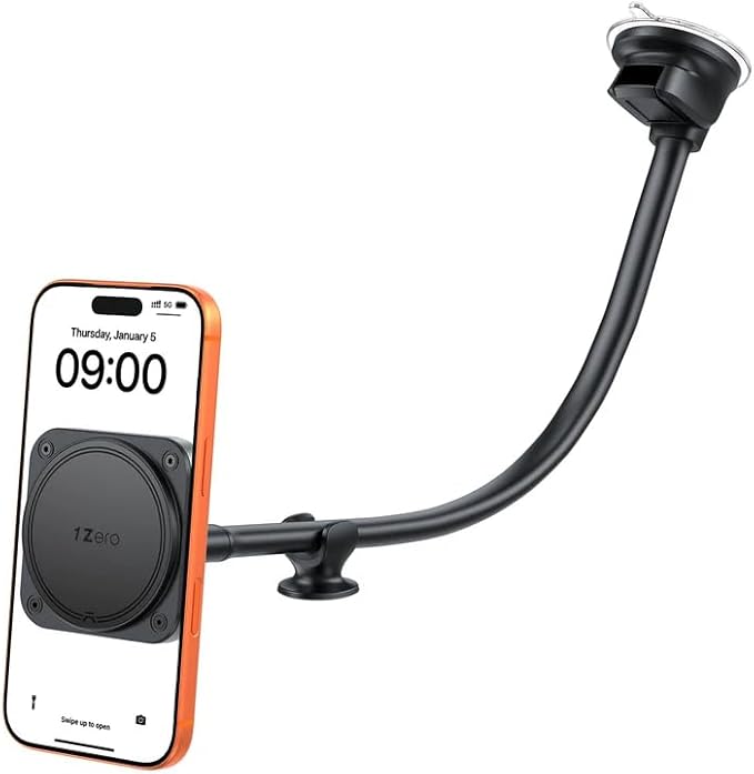 1Zero for Magsafe Car Phone Mount 14-Inch Gooseneck Long Arm Extension, Universal Windshield Dashboard Industrial-Strength Suction Cup Car Phone Holder with Strong Magnets (2026 Upgraded for Magsafe)